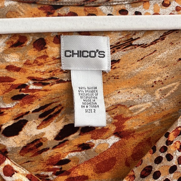 Chicos Abstract Blouse Top Orange Brown Earthy Work Casual sz 2 Large - Picture 2 of 3
